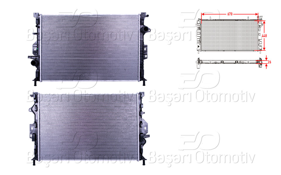 VOLVO XC70 06>. XC60 (08)S60 10>. S80 06>. V40 12> LAND ROVER FREELANDER2 2.2TD4. RANGE ROVER EVOQUE. FORD KUGA. MONDEO 2.0TDCI 07>SU RADYATORU BRAZING MT 670X448X26