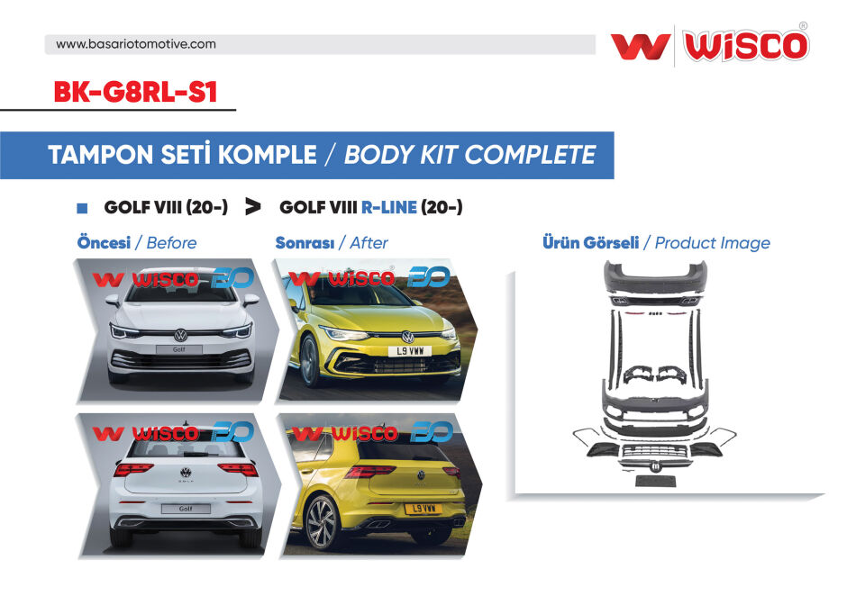 VW GOLF 8 R-LINE 20-TAMPON SETI KOMPLE (ON-ARKA-YAN)