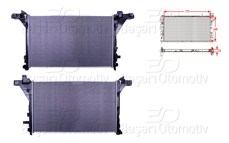 RENAULT MASTER. OPEL MOVANO 2.3DCI AC+ CIFT TEKER 10> CAPRAZ CIKISSU RADYATORU BRAZING MT-AT 775X468X26 MM