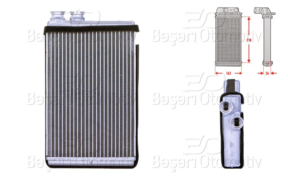 CITROEN C5 III 1.6 HDi 08> PEUGEOT PARTNER TEPEE 1.6 HDi 08> CITROEN BERLINGO MULTISPACE (B9) 1.6 BlueHDi 14>KALORIFER RADYATORU BRAZING 218X155 MM
