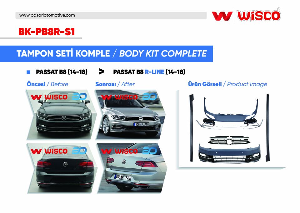 VW PASSAT B8 R-LINE 14-18 (14-18 PASSAT B8 ICIN UYUMLUDUR)TAMPON SETI KOMPLE (ON-ARKA-YAN)
