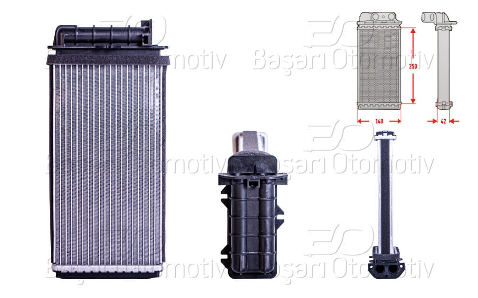 ALFA ROMEO 1.4 I.E 1.6 1.7 1.8 I.E FIAT BRAVA 1.2 1.4 12V 1.6 16V 1.9 JTD BRAVO 1 1.2 1.4 1.6 16V 1.9 TD MAREA 1.6 16V 2.0 20 V 2.4 JTD 94 >KALORIFER RADYATORU BRAZING MT-AT 250X140X42 MM