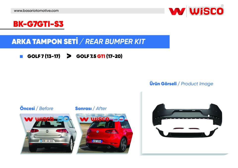 VW GOLF 7.5 GTI (13-17 GOLF 7 ICIN UYUMLUDUR)TAMPON SETI ARKA