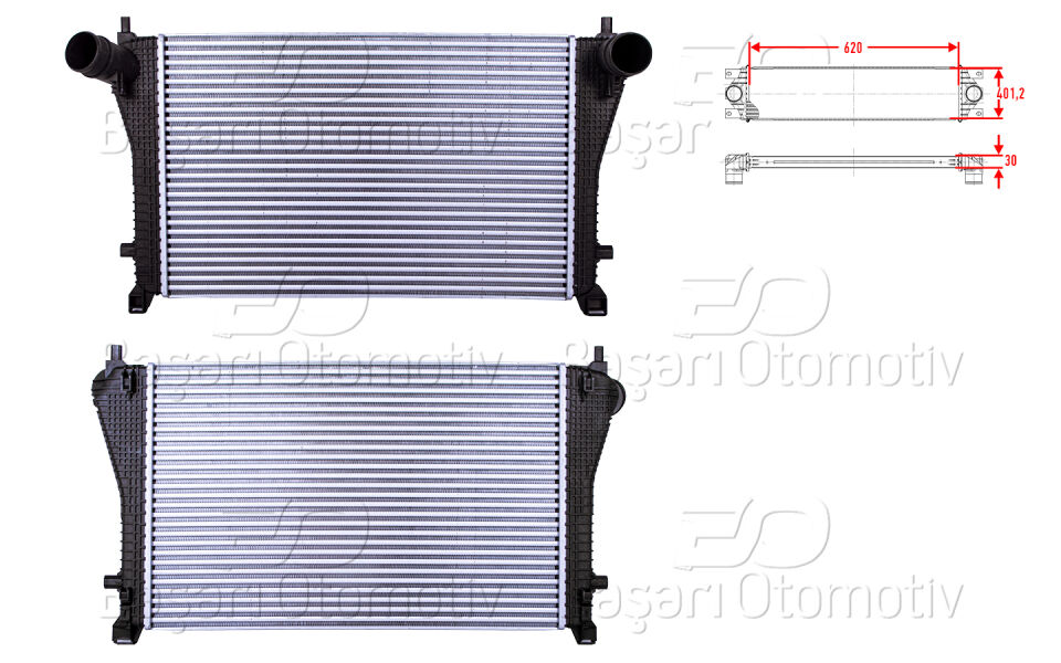 VW GOLF 7 PASSAT SEAT LEON SKODA OCTAVIA AUDI A3 1.8 TFSI 2.0 TSI 13>TURBO RADYATORU (INTERCOOLER) 620X401,2X30