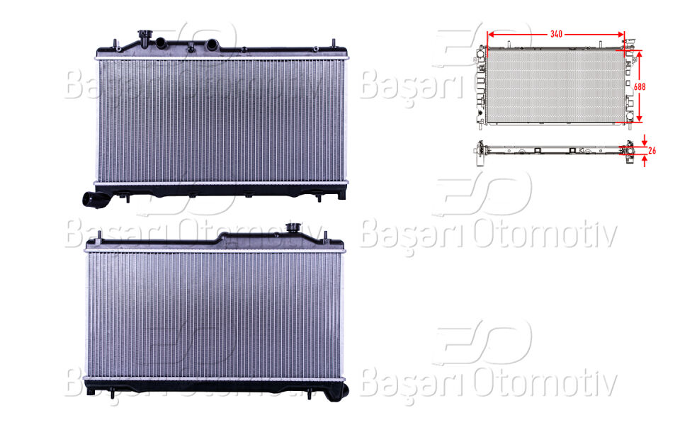 SUBARU FORESTER (SH) 2.0 D 09-13/ IMPREZA (GR) 2.0 D 09-12/ LEGACY 4 (BL) 2.0 D 08-09/ OUTBACK (BL) 2.0 D 08-09/ XV (GP) 2.0 D 12>SU RADYATORU BRAZING MT 340X688X26