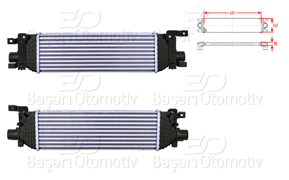 FORD FIESTA 5 (JH_, JD_) 1.6 TDCi 01-14 FUSION (JU_) 1.4 TDCi MAZDA 2 (DY) 1.4 CDTURBO RADYATORU (INTERCOOLER) 451X142X50