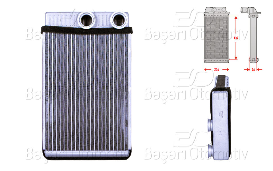 OPEL INSIGNIA A 1.4 1.6 CDTI 1.8 2.0 CDTI MERIVA B 1.4 1.7 CDTI CHEVROLET CRUZE 1.4 1.6 1.7 TD 08 >KALORIFER RADYATORU BRAZING 206X139 MM