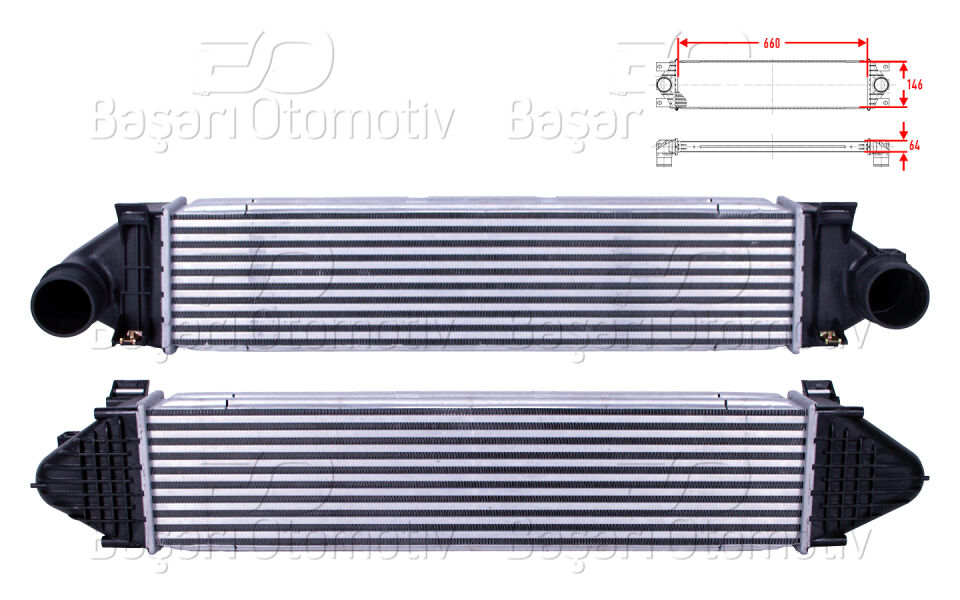 FORD FOCUS 04-14/ C MAX 07-19/ KUGA 08-19/ MONDEO 1.6-2.0 TDCI 07-15/ LAND ROVER FREELANDER 10-14/ DISCOVERY SPORT 14>/ EVOQOE 11-19 2.2 D/ VOLVO S80 2 2.5 T 06-12TURBO RADYATORU (INTERCOOLER) 660X146X64