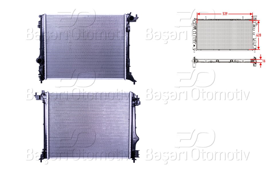 RENAULT MEGANE 4 (B9A/M/N_) 16i-1.6 DCI 15>/ TALISMAN (LP_) 1.6i-1.6 DCI 15>/ SCENIC (J9_) 1.6 DCI 16>SU RADYATORU BRAZING MT 539X428X16MM