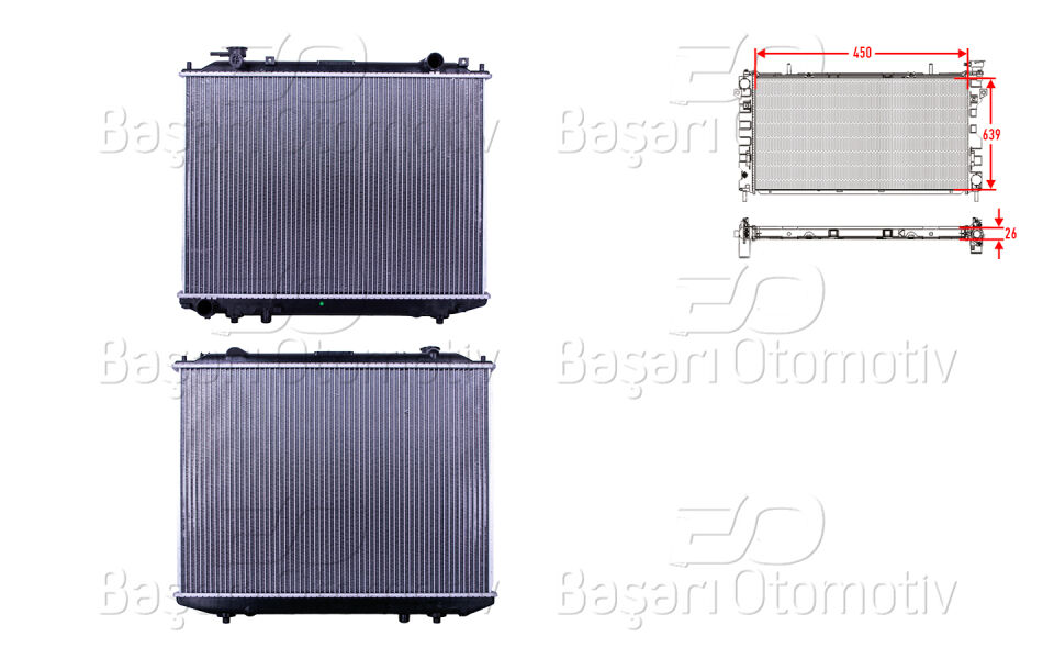MAZDA B2500. BT50. FORD RANGER 2.5D 96>SU RADYATORU BRAZING MT 450X639X26