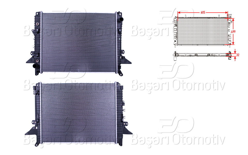 LAND ROVER 2.7 TD 04>SU RADYATORU BRAZING MT-AT 605X499X32