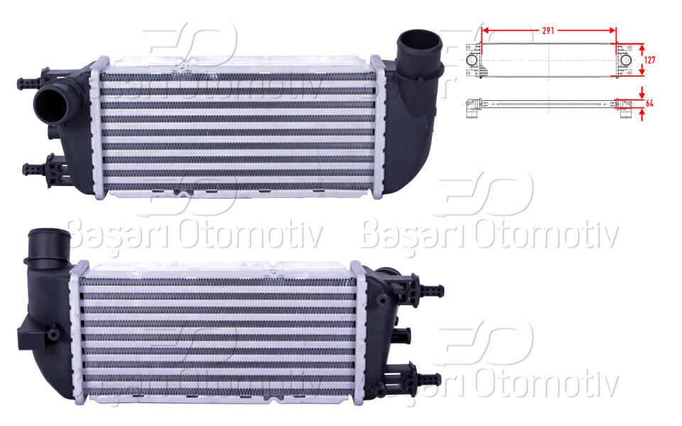 FORD KA (RU8) 1.3 TDCi 08-16 FIAT 500 (312_) 1.3 D Multijet 07> 500 C (312_) 1.3 D Multijet 09>TURBO RADYATORU (INTERCOOLER) 291X127X64
