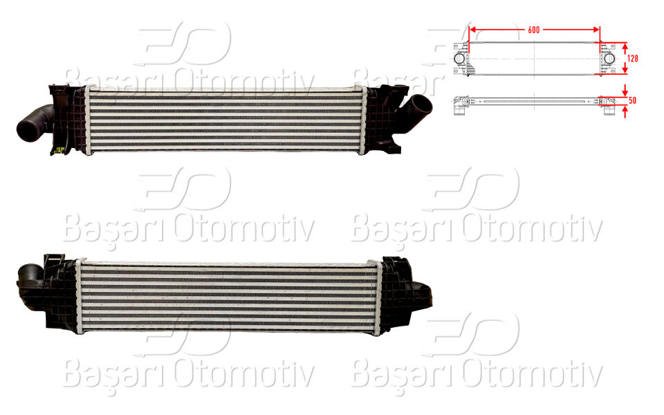 FORD FOCUS 04-14/ C MAX 07-19/ KUGA 08-19/ MONDEO 1.6-2.0 TDCI 07-15TURBO RADYATORU (INTERCOOLER) 600X128X50