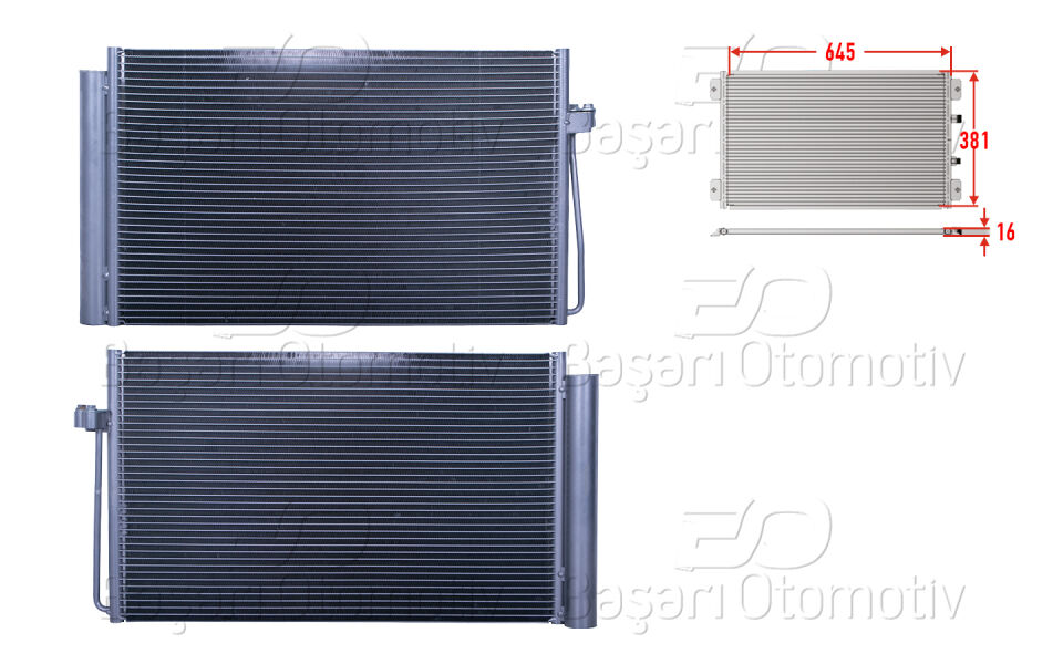 BMW 5 SERISI E60. E61 02-10. 6 SERISI E63. E64 06- 10. 7 SERISI E65. E66 01-08 DIZEL 608*382KLIMA RADYATORU 645X381X16