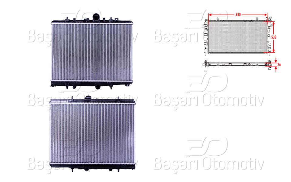 PEUGEOT406 2.0. 2.0HDI. CITROEN C5 99>SU RADYATORU BRAZING MT-AT 380X538X26 MM