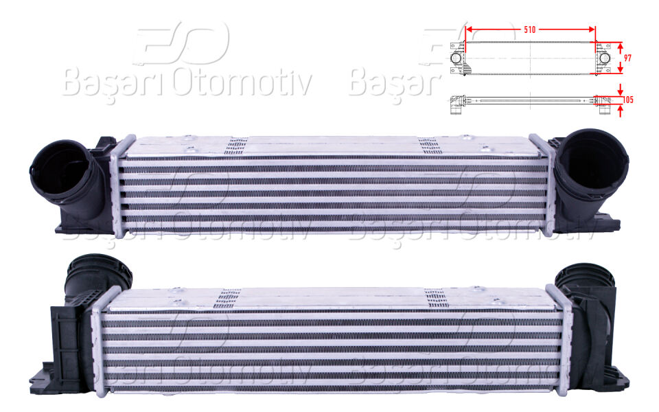 BMW 3 (E90) 320d 04-11 X1 (E84) sDrive 20d 09-15 1 (E87) 120d 04-11TURBO RADYATORU (INTERCOOLER) 510X97X105