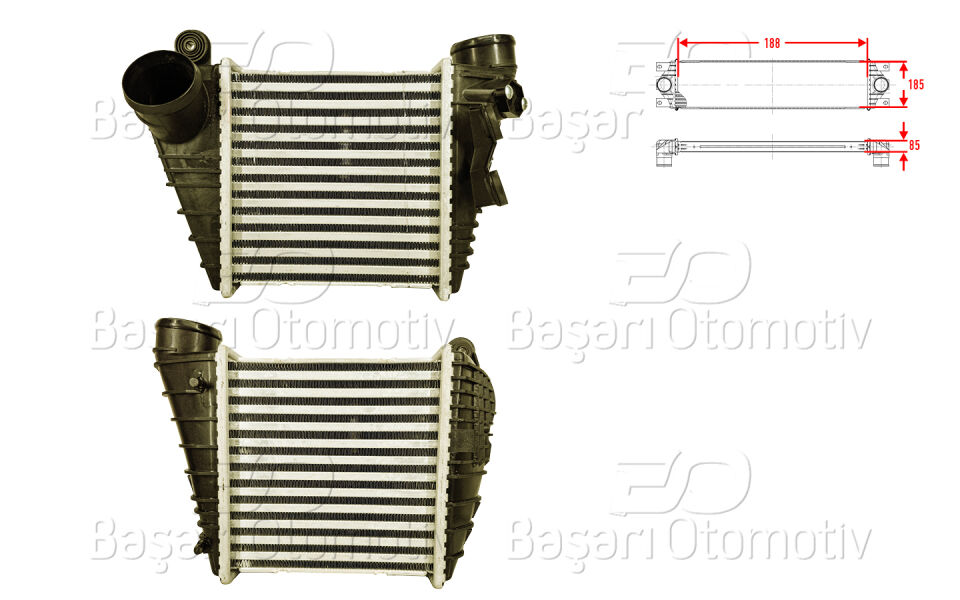VW GOLF4 BORA A3 1.8 1.9TDI 98 >TURBO RADYATORU (INTERCOOLER) 185X188X85