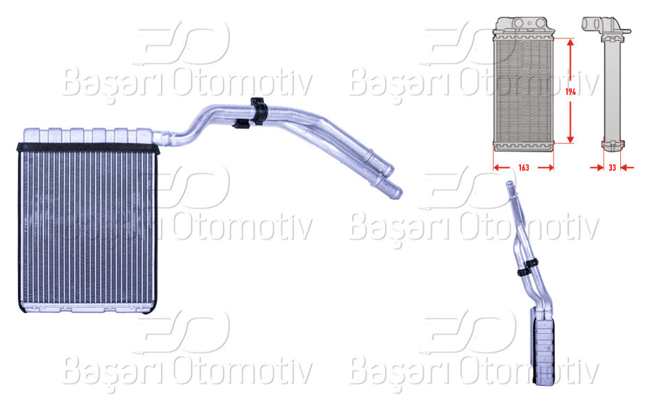 FORD GALAXY 1.6 1.8 TDCI 2.0 TDCI FORD S-MAX 2.0 TDCI 2.2 2.4 TDCI FORD TRANSIT2.2 TDCI 2.4 TDCI 06 >KALORIFER RADYATORU BRAZING 188X174 MM