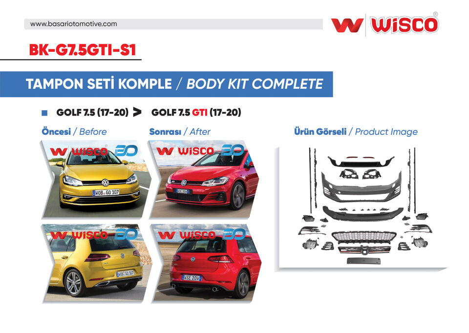 VW GOLF 7.5 GTI (17-20 GOLF 7.5 ICIN UYUMLUDUR)TAMPON SETI KOMPLE (ON-ARKA-YAN)