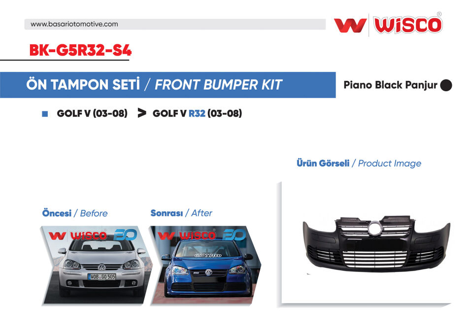 VW GOLF 5 R32 04-08TAMPON SETI ON PARLAK SIYAH PANJURLU