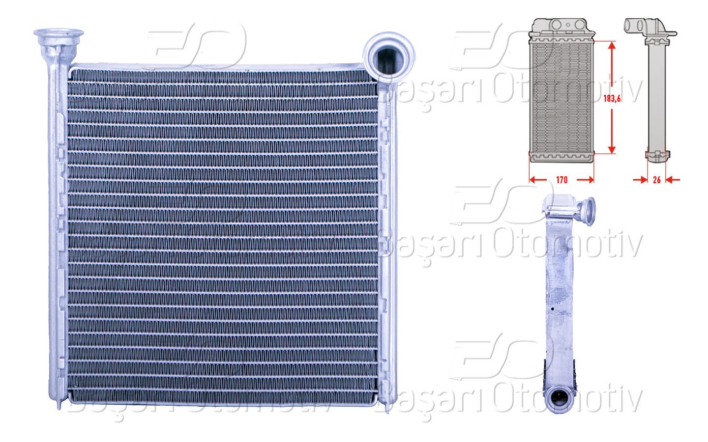 VW GOLF7 PASSAT TIGUAN A3 LEON TROC TOURAN ARTEON KODIAQ OCTAVIA SUPERB ATECA Q2 Q3 13 >KALORIFER RADYATORU BRAZING 172X184 MM