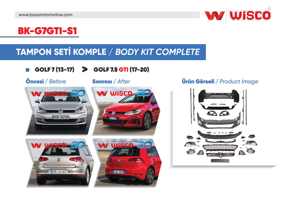 VW GOLF 7.5 GTI (13-17  GOLF 7 ICIN UYUMLUDUR)TAMPON SETI KOMPLE (ON-ARKA-YAN)