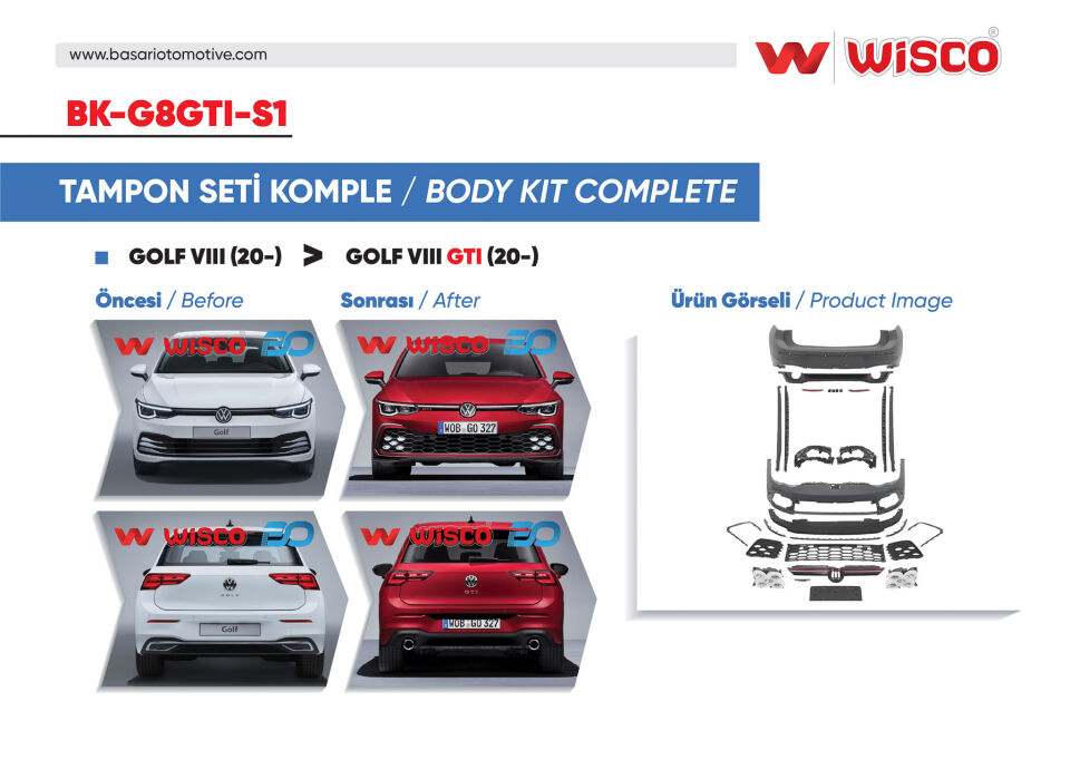VW GOLF 8 GTI 20-TAMPON SETI KOMPLE (ON-ARKA-YAN)