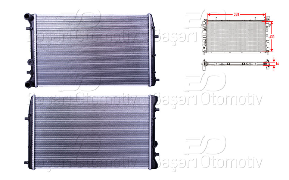 VW POLO 01>. FABIA 1.4. 1.9 99>SU RADYATORU BRAZING MT 388X630X22 MM